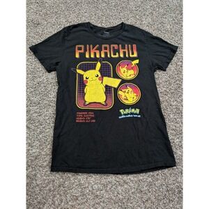 pokemon Pikachu Pokedex Entry T Shirt Black Yellow‎ Size Medium